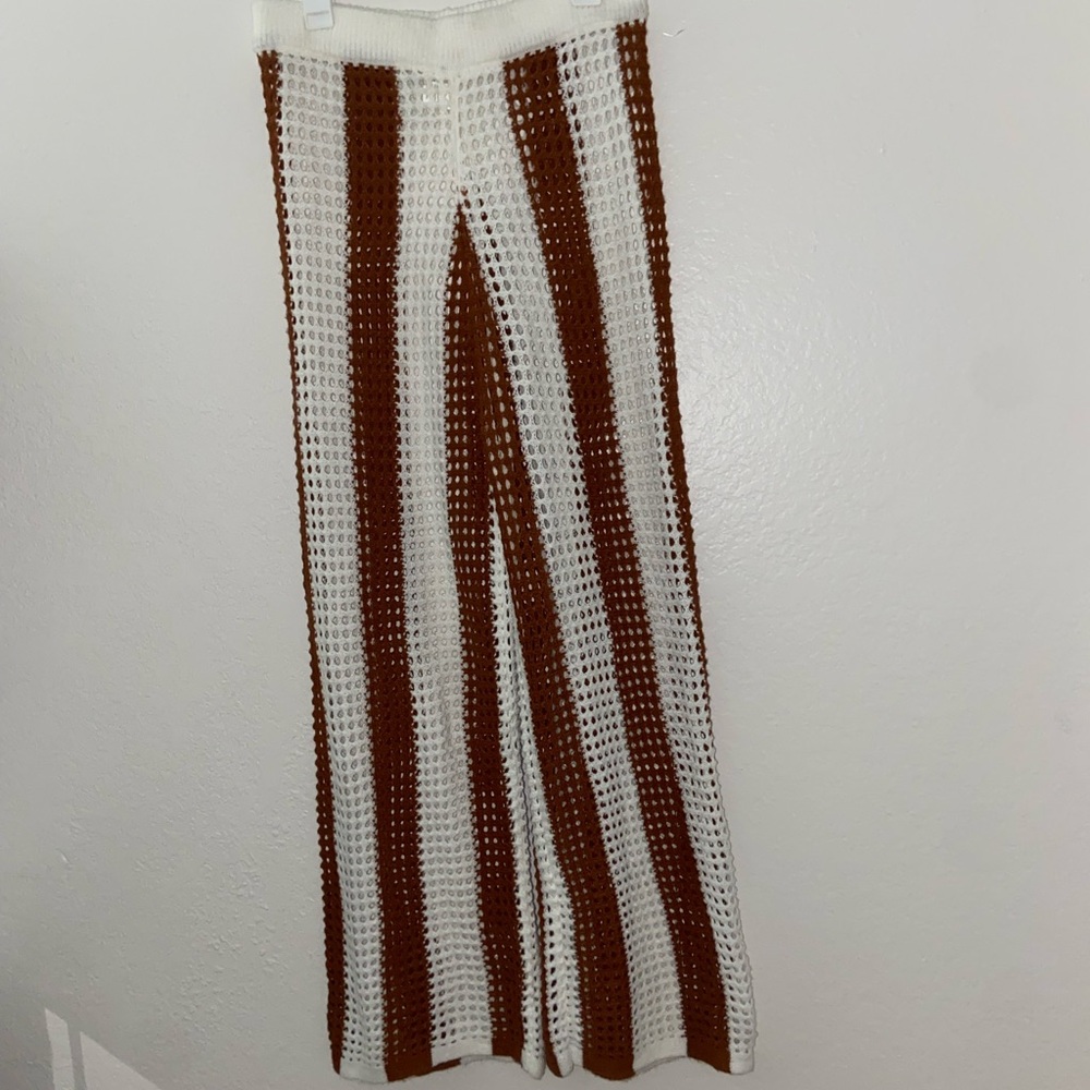 Super cute striped knitted pants brown and white crocheted jeans going out vibes - Picture 8 of 9